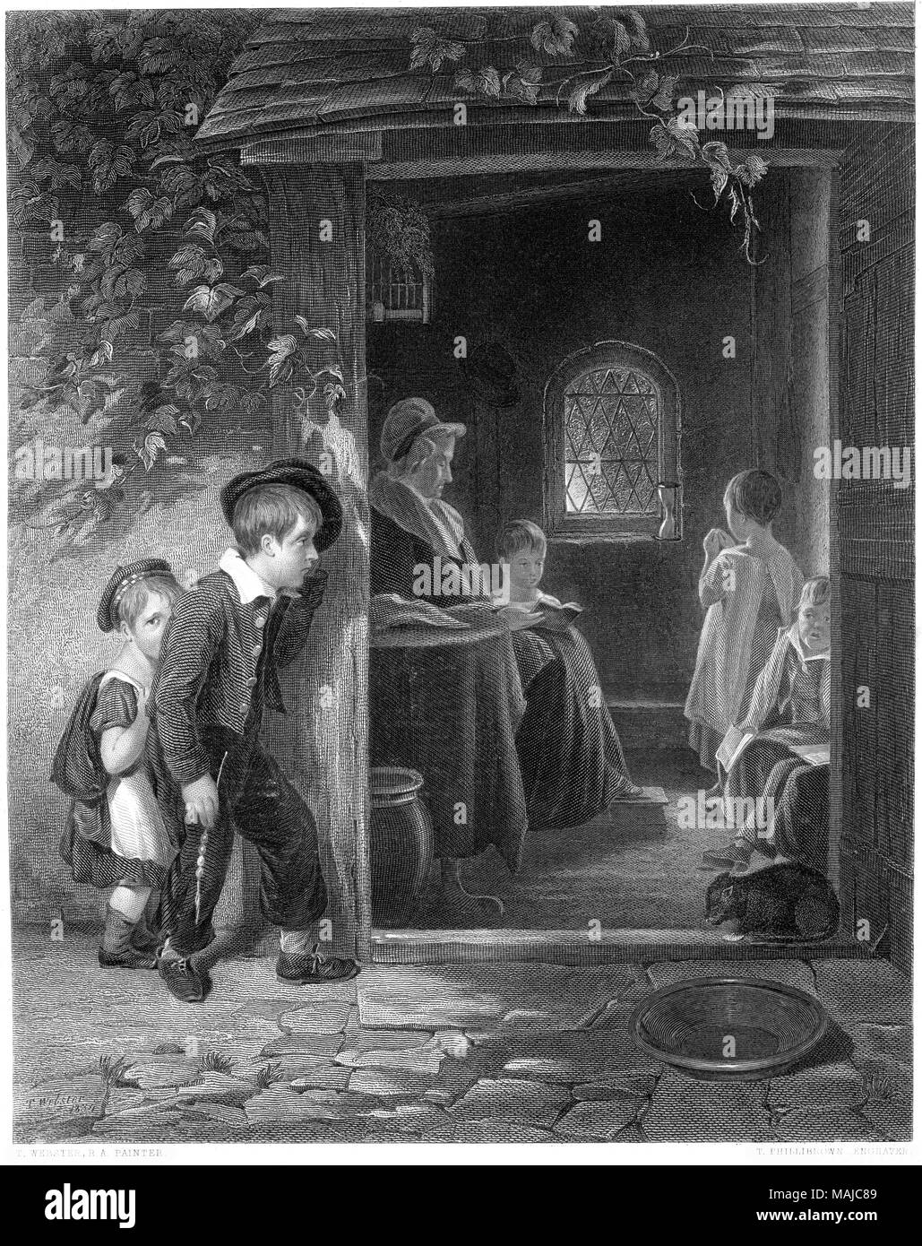 Una incisione intitolata marinato la scuola dalla foto di Thomas Webster in Vernon Gallery scansionati ad alta risoluzione da un libro stampato nel 1849. Foto Stock