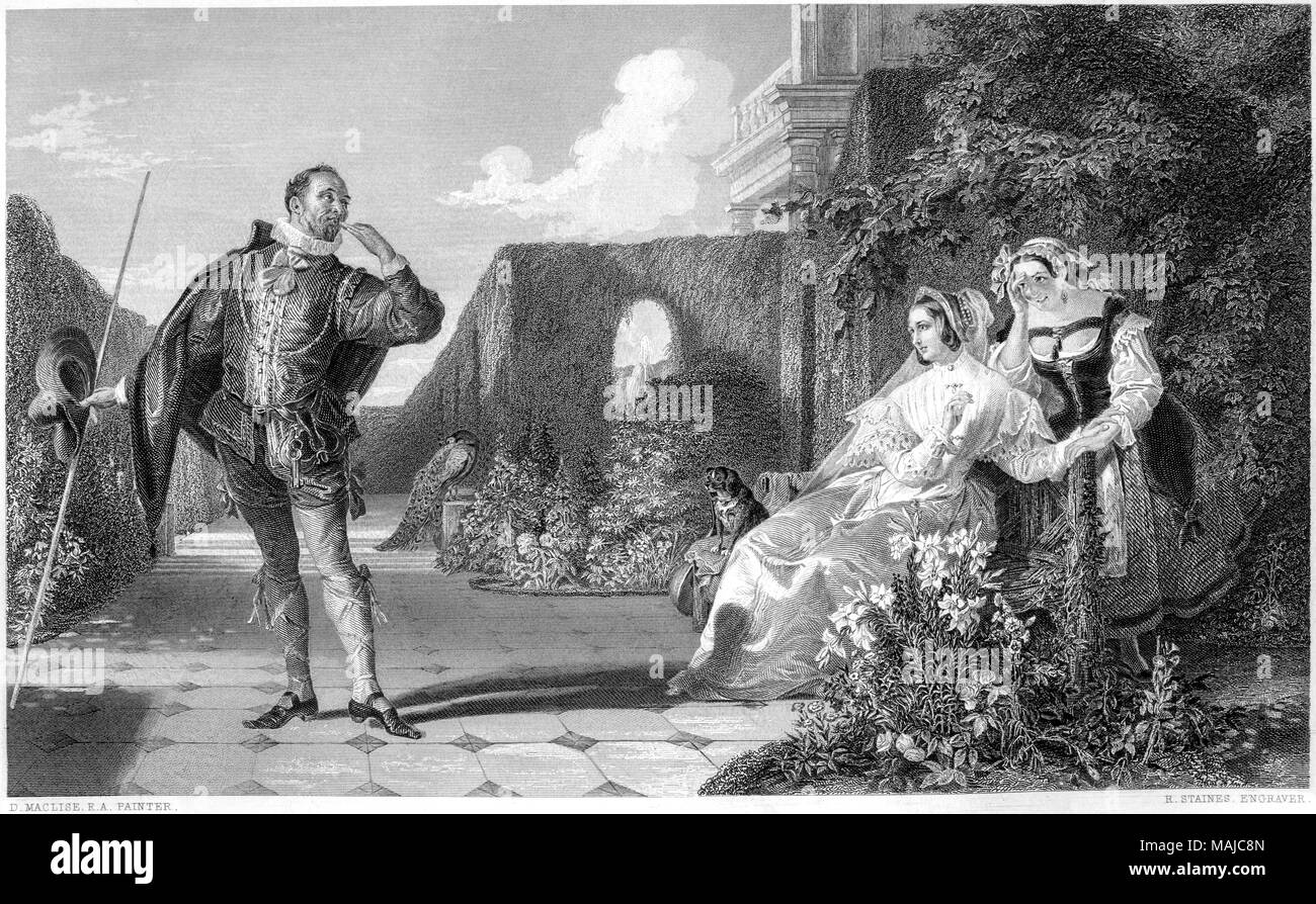 Una incisione dal titolo Malvolio dalla foto di Daniel Maclise in Vernon Gallery scansionati ad alta risoluzione da un libro stampato nel 1849. Foto Stock