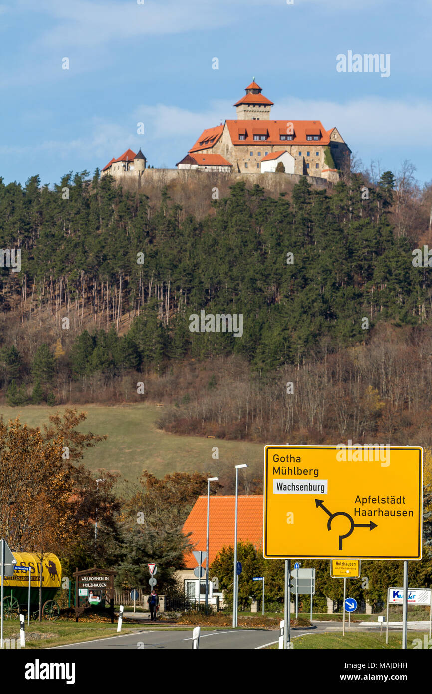 Blick auf die Wachsenburg in Turingia Foto Stock