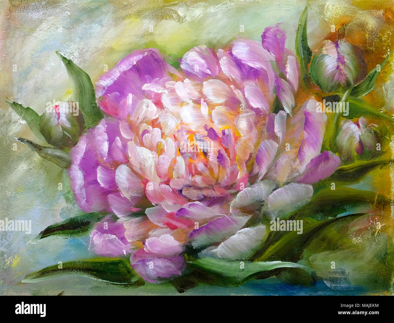 Le peonie, pittura ad olio su tela di canapa Foto Stock