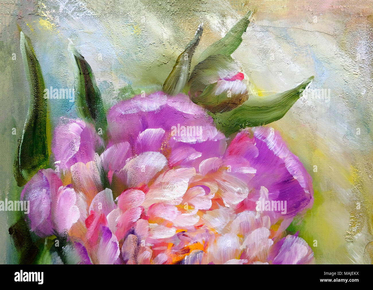 Le peonie, pittura ad olio su tela di canapa Foto Stock