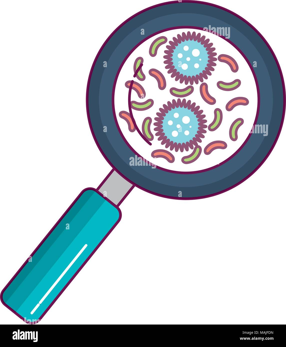 Lente di ingrandimento con coltura batterica illustrazione vettoriale design Illustrazione Vettoriale