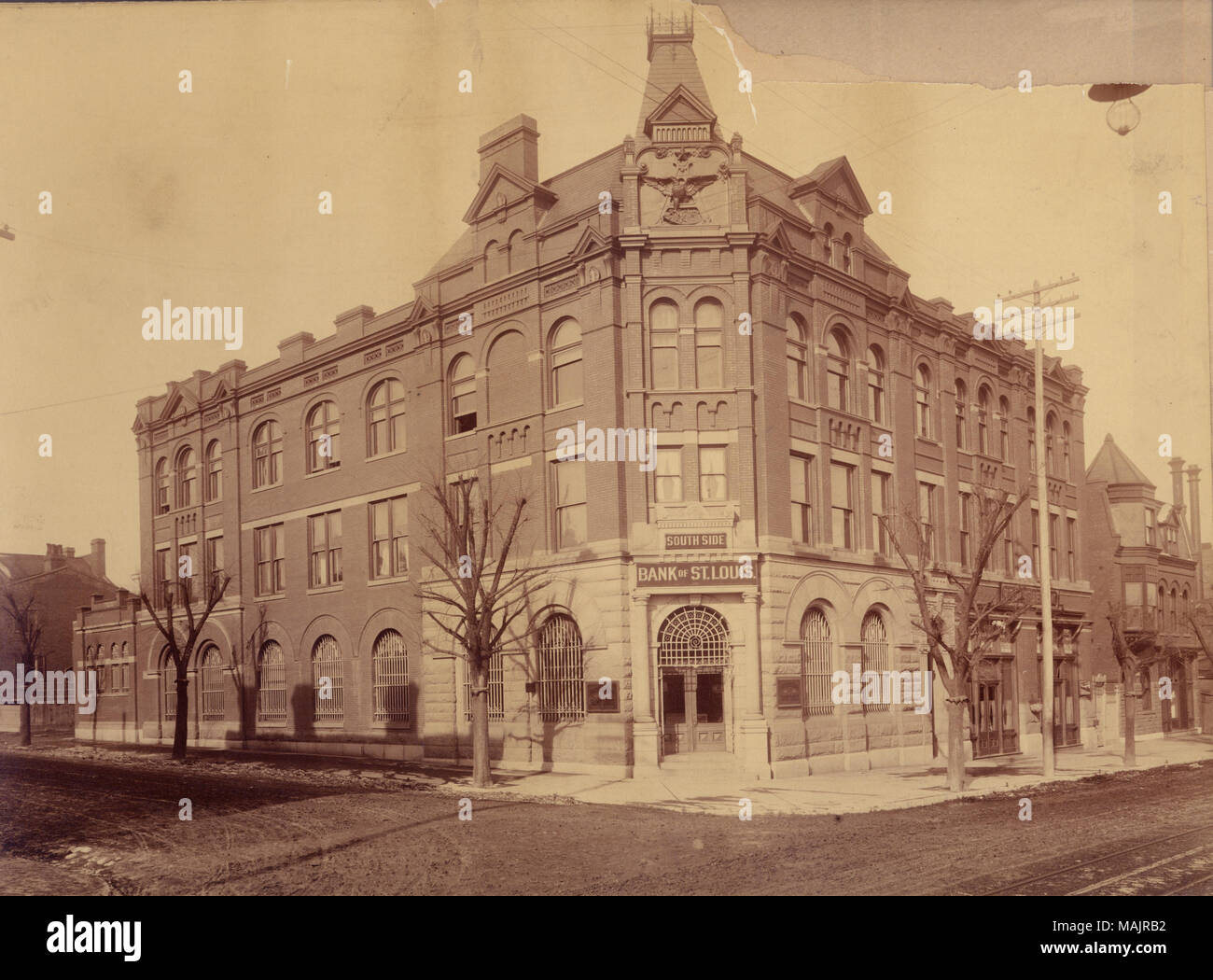 Titolo: Lato Sud Banca, angolo nord-ovest di Broadway e Pestalozzi. . 1892. F. BUHL e Koenig Foto Stock