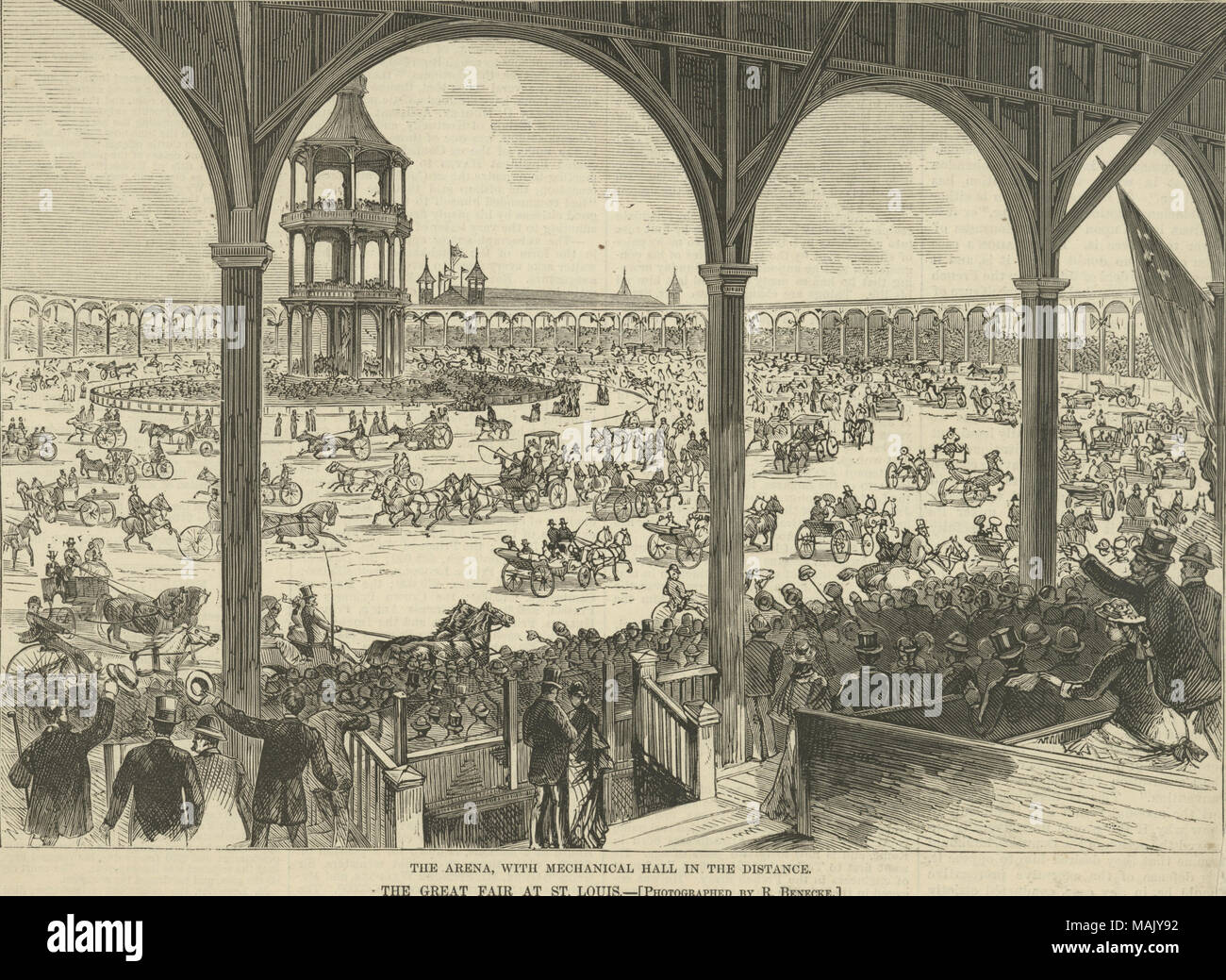 Titolo: La grande fiera a St. Louis. L'Arena, con sala meccanica nella distanza. (Fiera Park). Da Harper's settimanale, 13 ottobre 1877, p. 800. . 1877. Foto Stock