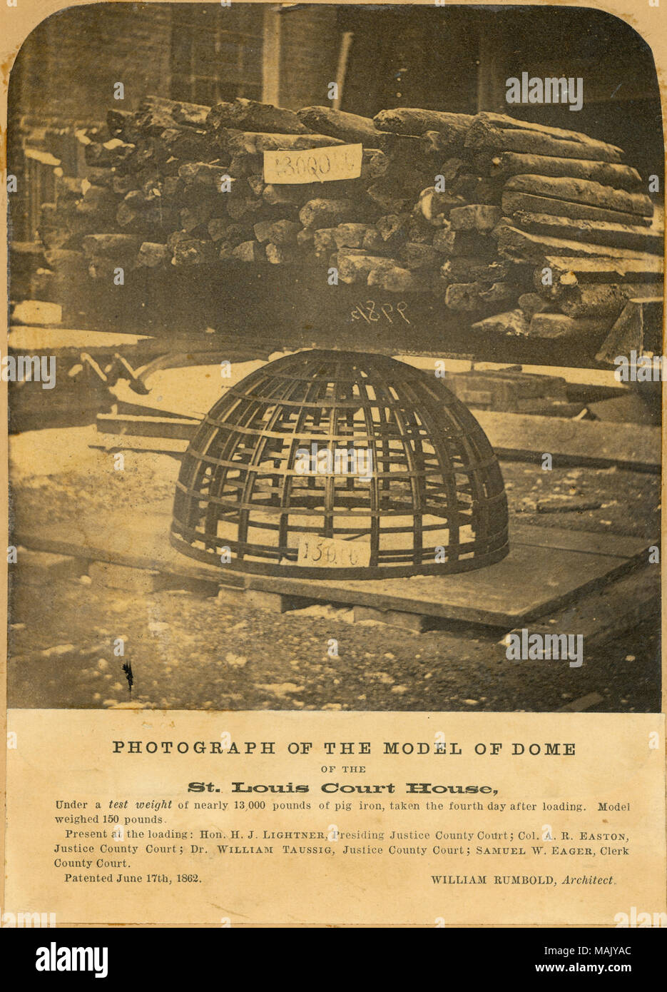 Titolo: Modello di San Louis Courthouse cupola in una prova di resistenza. William Rumbold, architetto. . 1862. R.F. Adams Foto Stock