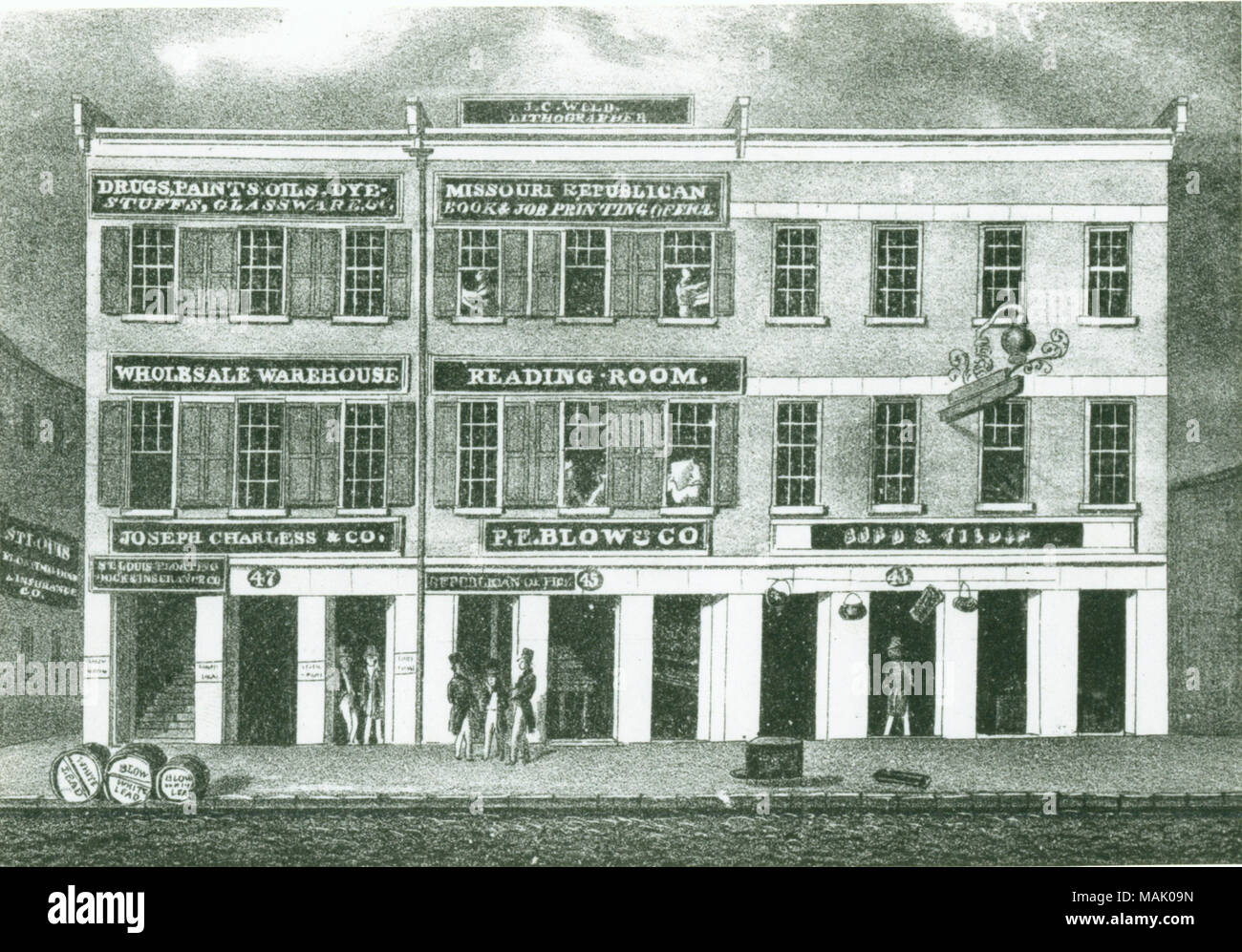 Titolo: edifici di Main Street vicino a Pine Street. . 1837. Foto Stock