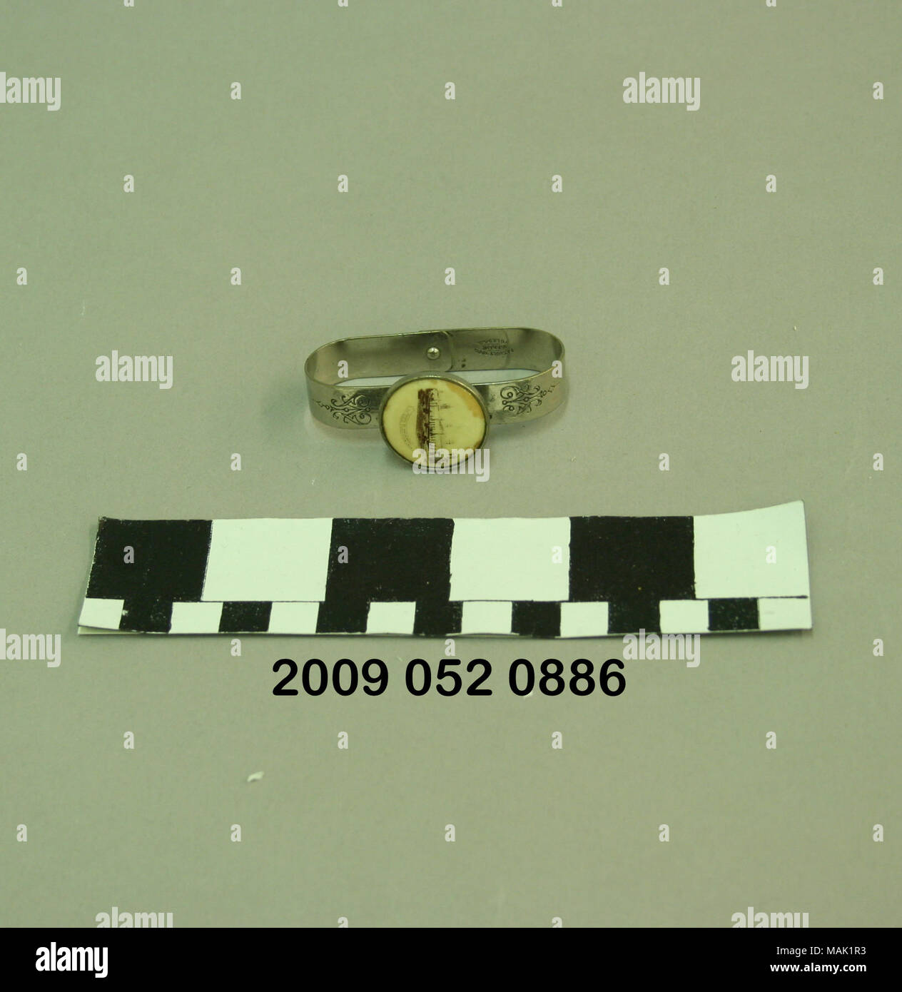 Piccolo metallo pieghevole anello assorbente con immagine in bianco e nero del palazzo di macchine sul pulsante dal 1904 della fiera del mondo. Titolo: Piccolo metallo pieghevole anello assorbente con immagine in bianco e nero del Palazzo delle macchine . 1904. Foto Stock
