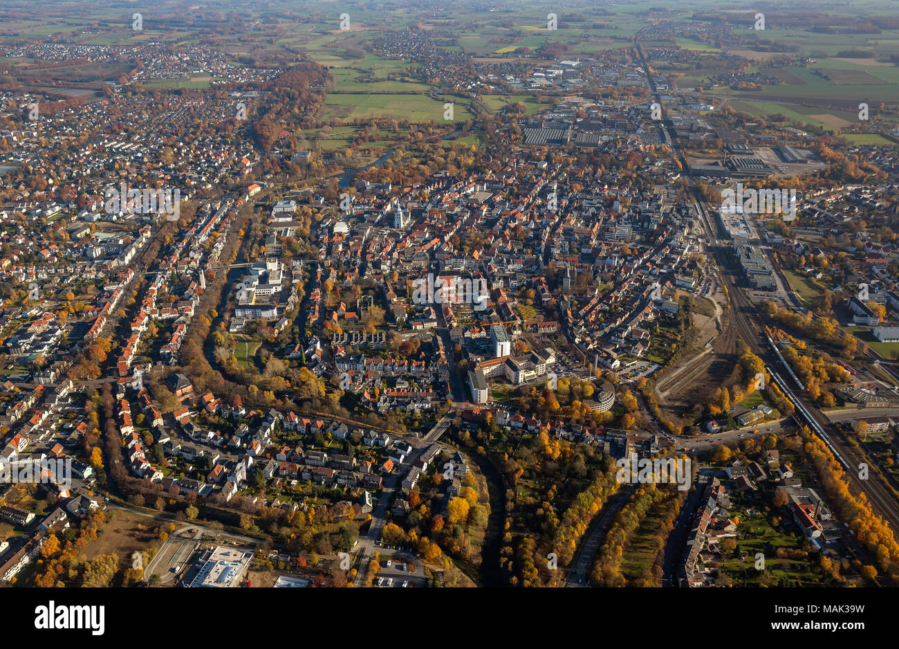 Vista aerea, panoramica del centro della città,, Lippstadt, Soester Börde, Renania settentrionale-Vestfalia, in Germania, in Europa, gli uccelli occhi vista, Vista aerea, antenna pho Foto Stock