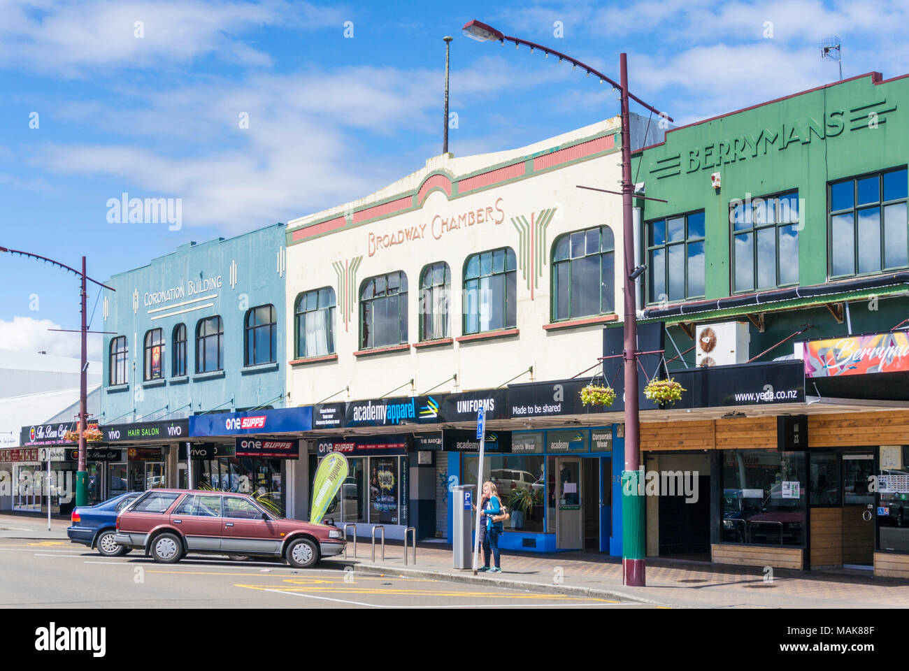 Nuova Zelanda Palmerston North city centre broadway avenue stile art deco architecture nuova zelanda Isola del nord Foto Stock