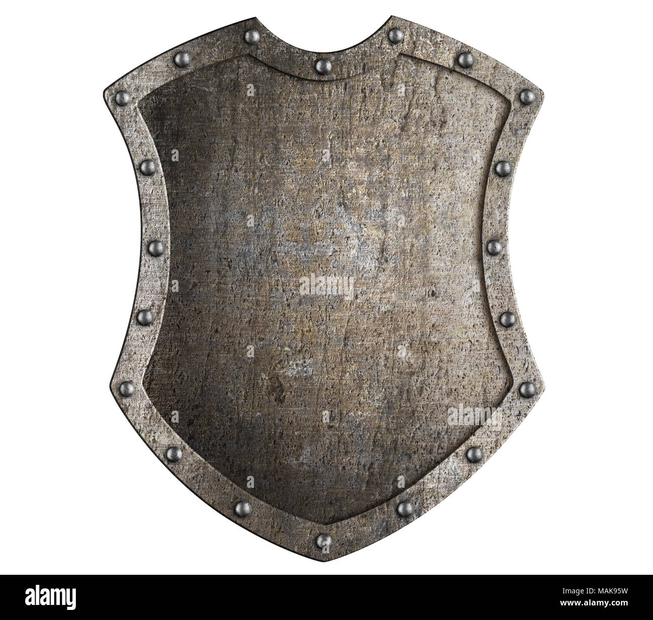 Metallo scudo medievale scudo alto o stemma isolato 3d illustrazione Foto Stock