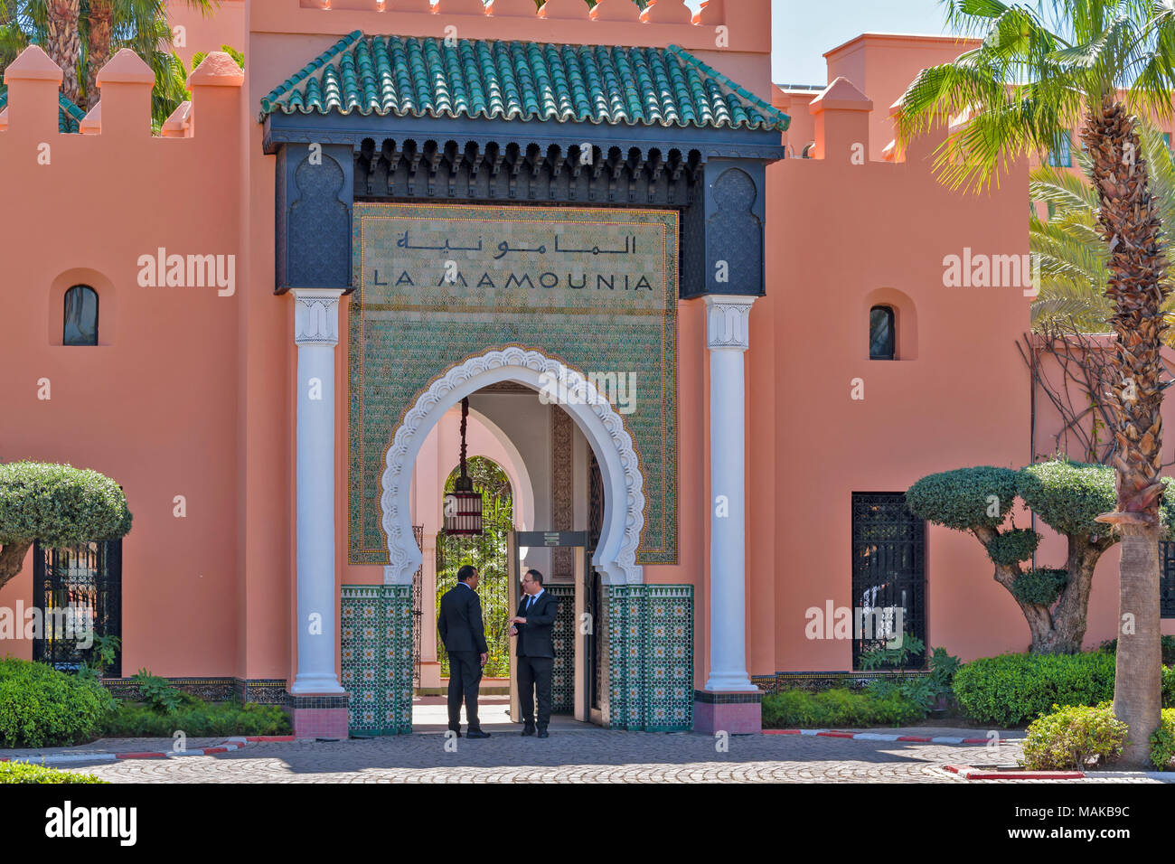 Il Marocco Marrakech INGRESSO DI LA MAMOUNIA HOTEL Foto Stock