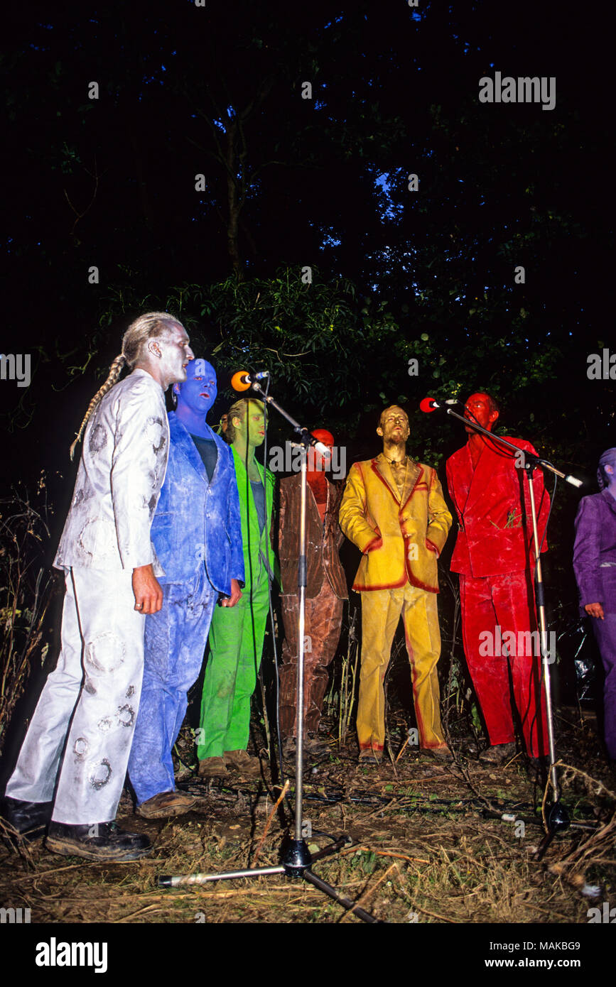 Cantanti in arte protesta, Newbury Bypass vista, Newbury Bypass proteste, Newbury, Berkshire, Inghilterra, Regno Unito,GB. Foto Stock