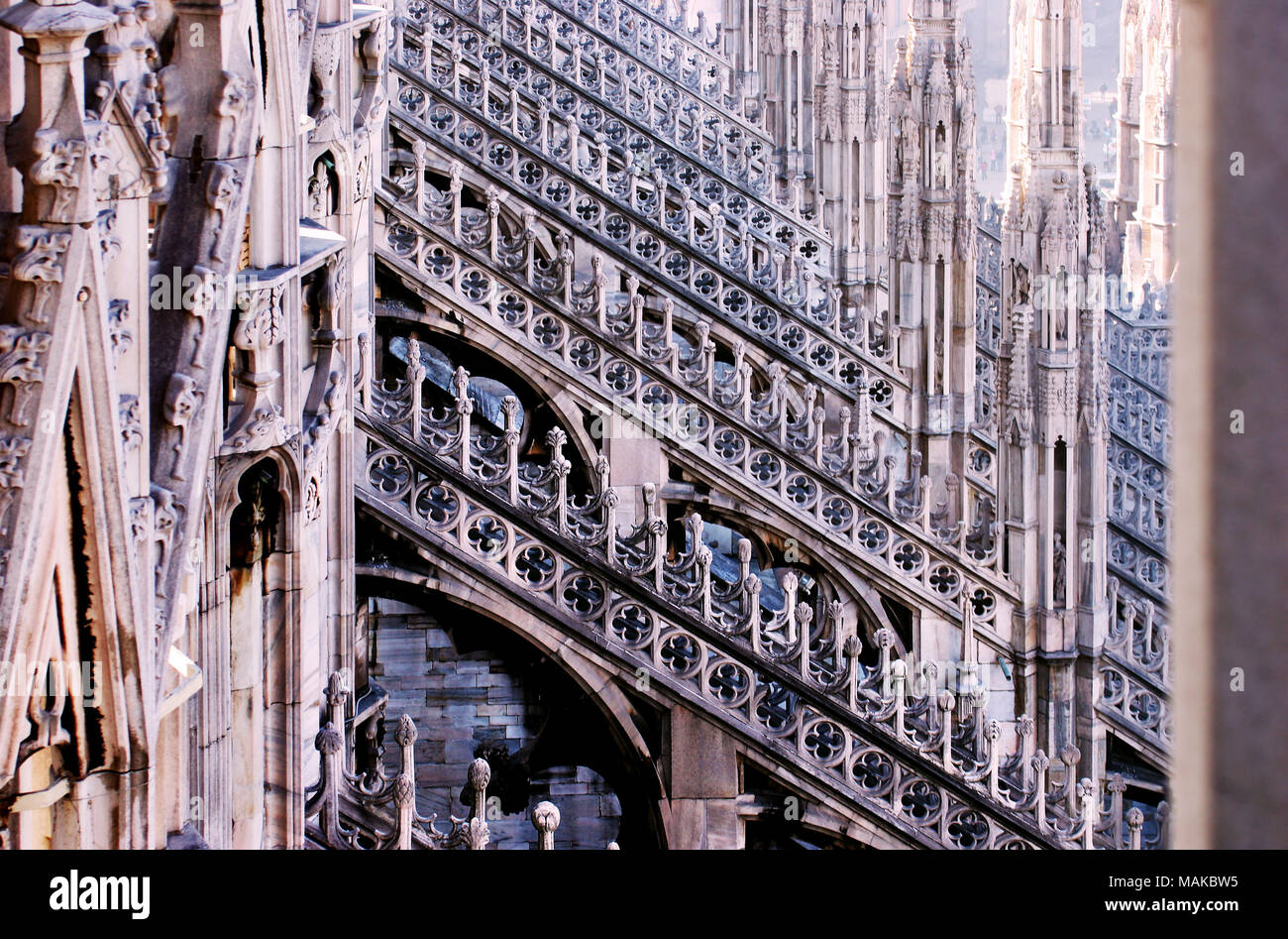 Dettaglio colpo di rafforzamento dei contrafforti del Duomo di Milano (Duomo di Milano. Milano, Italia. Foto Stock