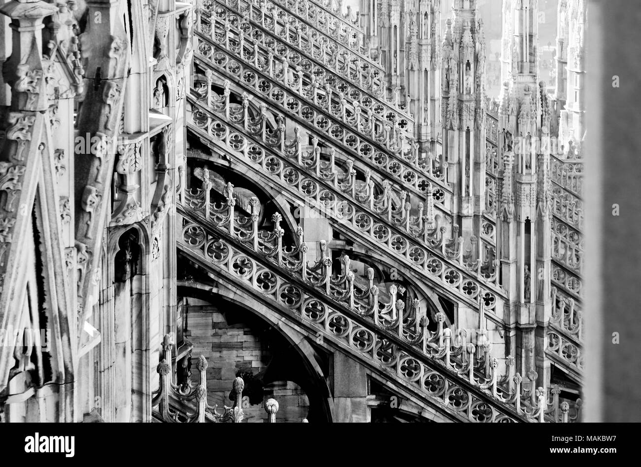 Dettaglio colpo di rafforzamento dei contrafforti del Duomo di Milano (Duomo di Milano. Milano, Italia. Foto Stock