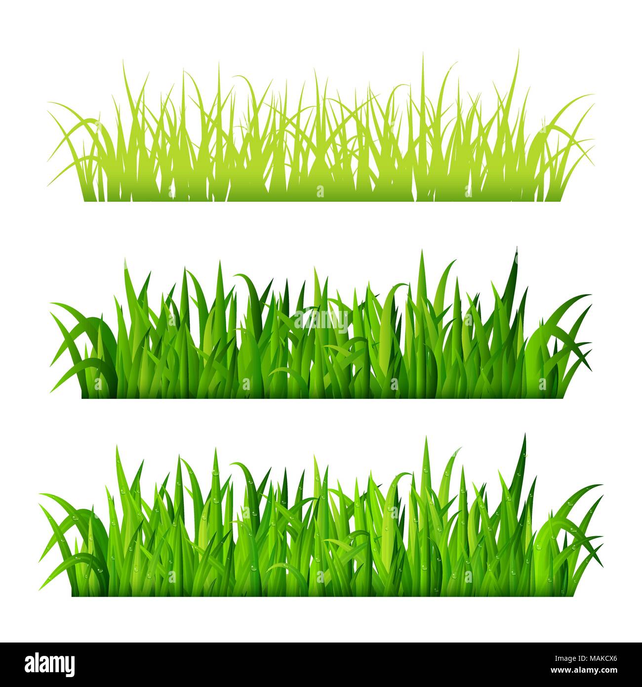 Erba verde confini impostare isolati su sfondo bianco vettore Illustrazione Vettoriale