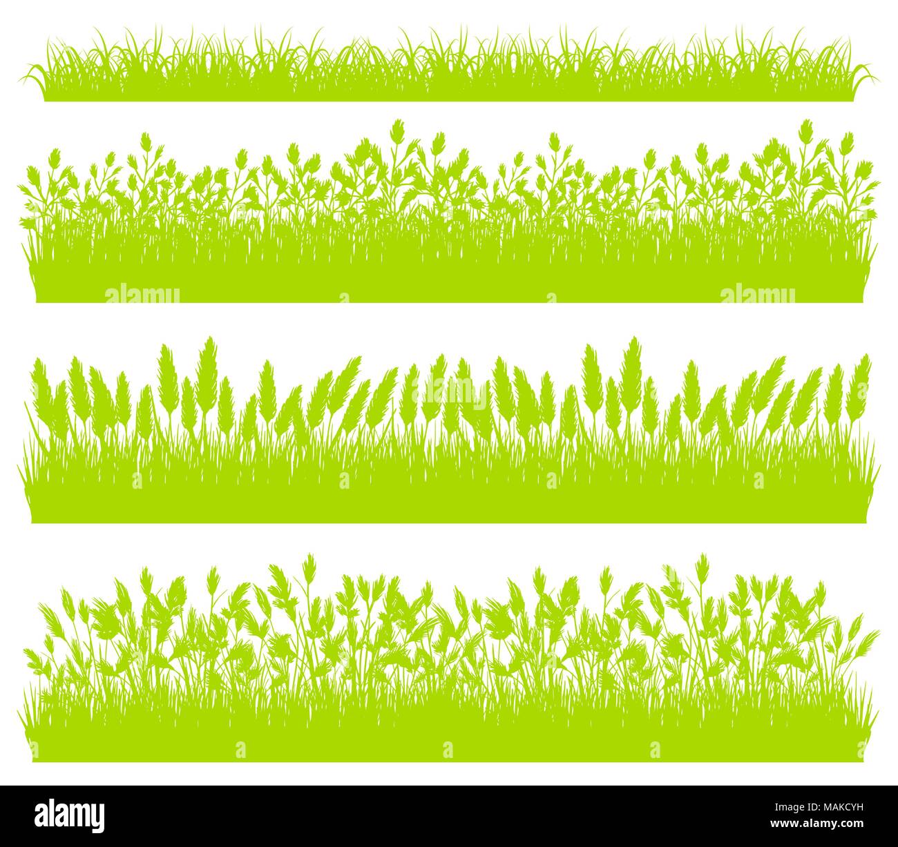 Erba verde confini impostare isolati su sfondo bianco vettore Illustrazione Vettoriale