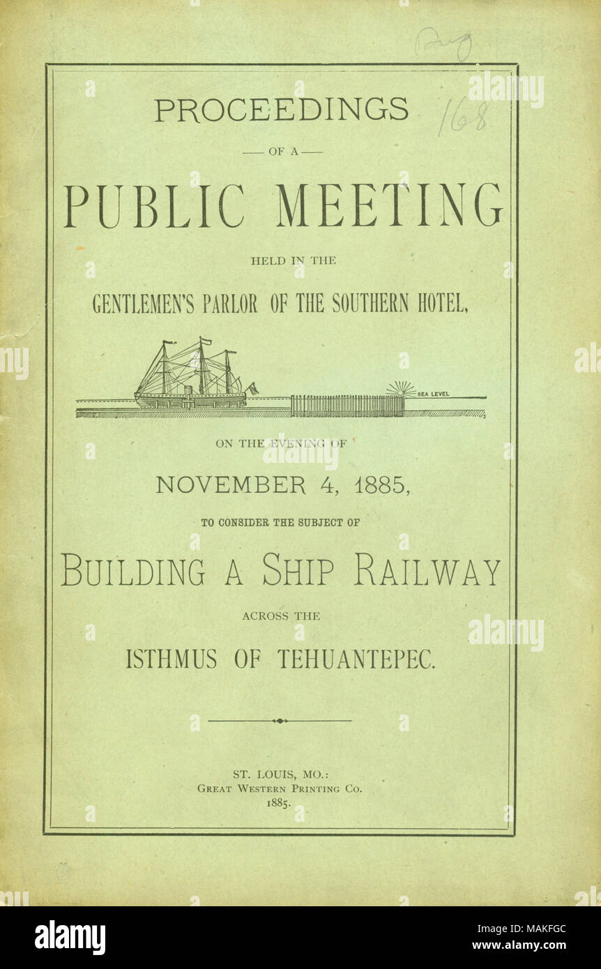 Il procedimento di una riunione pubblica a considerare il tema della build . 4 novembre 1885. Great Western Printing Company Foto Stock