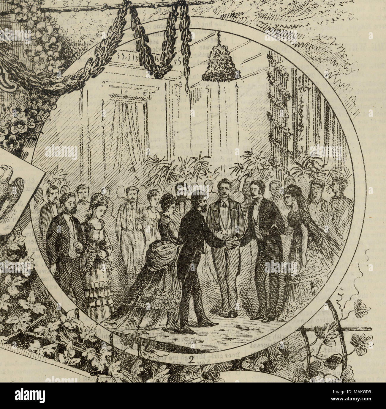 Include un incisione di F. H. Taylor di Nellie Grant e Algernon Sartoris ricevimento di nozze. Titolo: parziale rilascio del Daily Graphic, 23 maggio 1874 . Il 23 maggio 1874. Taylor, F.H. Foto Stock