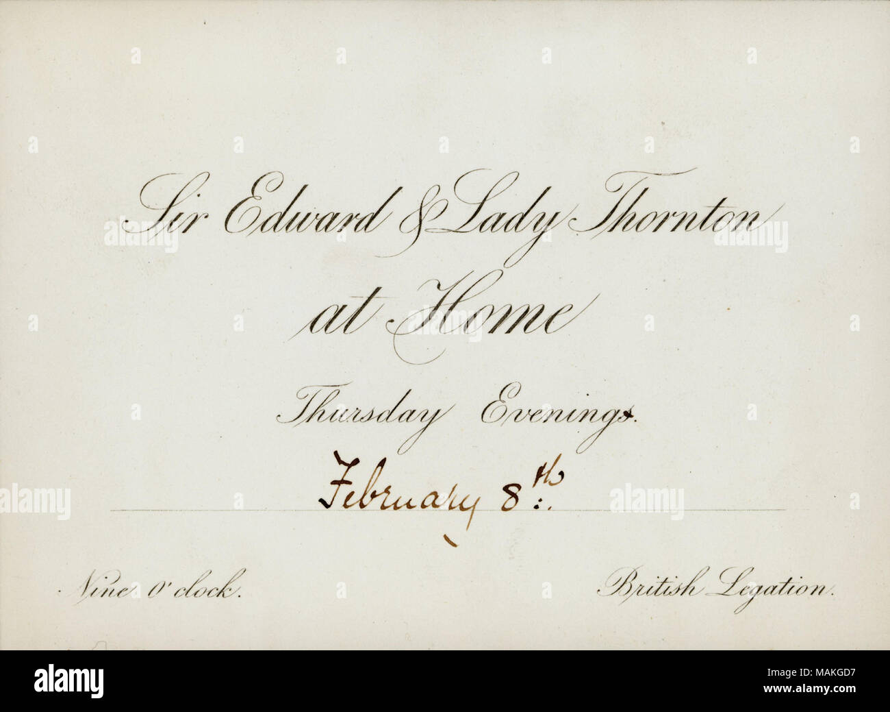 Titolo: Calling Card di Sir Edward e Lady Thornton, Ambasciatore britannico presso gli Stati Uniti, ca. 1870s . tra il 1870 e il 1879. Foto Stock