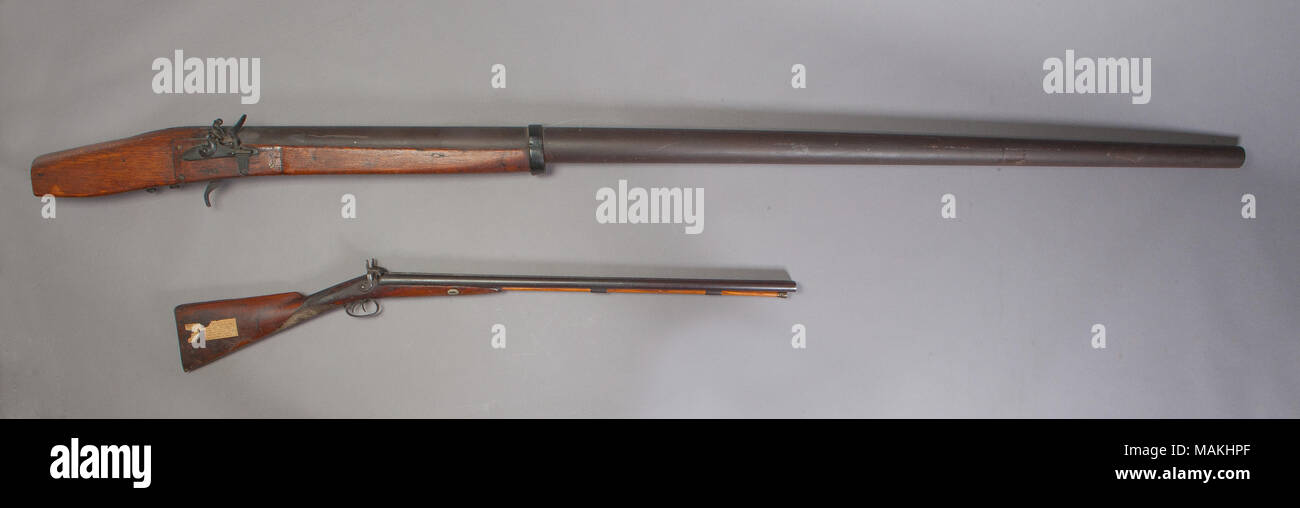 Una grande flintlock shotgun--chiamato un punt la pistola perché è stato montato un punt o piccola barca--utilizzati per la caccia stormi di uccelli acquatici. Questo inizio di uno, con un blocco contrassegnato "J.J. Henry / Boulton,' è stata utilizzata sul Mississippi Flyway. Titolo: J. J. Henry Punt pistola utilizzata sul Mississippi Flyway . tra il 1820 e il 1836. J.J. Henry Foto Stock