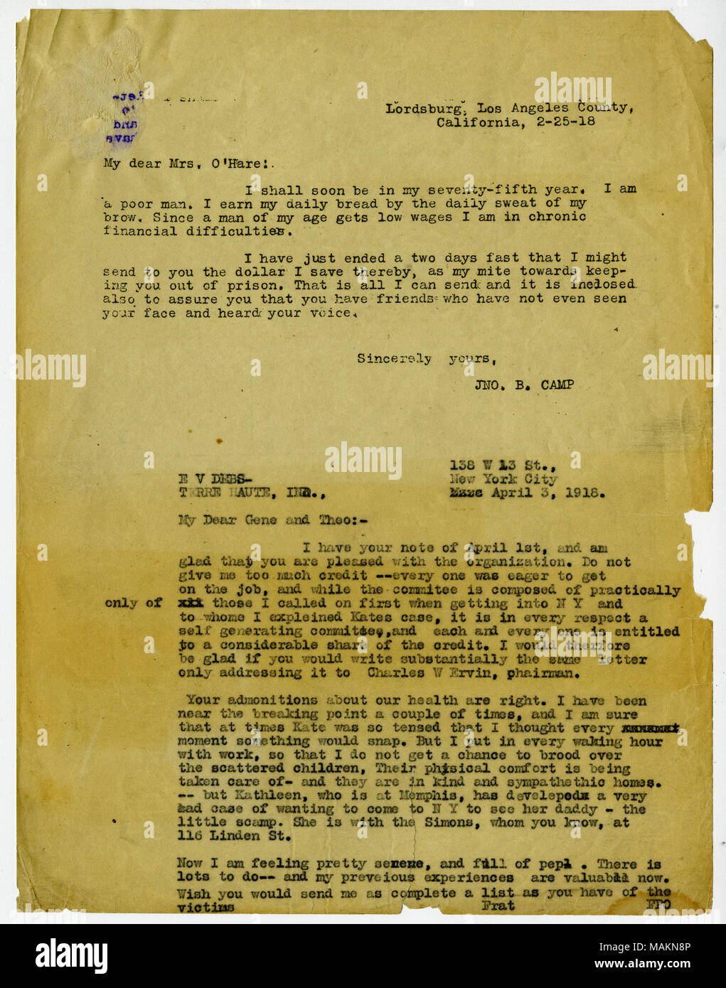 Include la lettera di Frank P. O'Hare a Eugene V. Debs, 3 ...