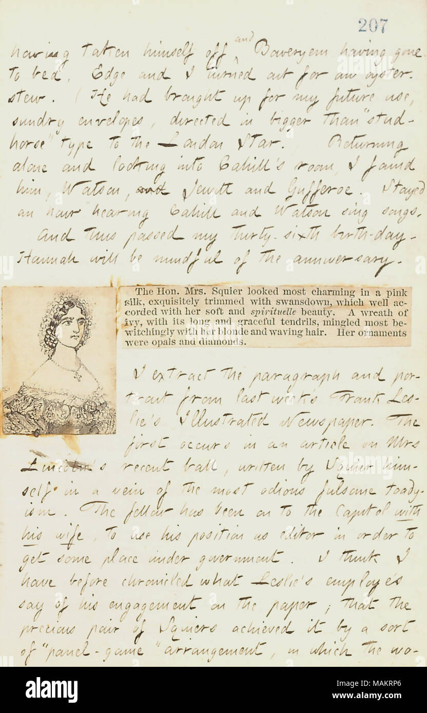 Per quanto riguarda Squier editor della posizione a Frank Leslie illustrato News. Titolo: Thomas Butler diari Gunn: Volume 18, pagina 229, 15 febbraio 1862 . Il 15 febbraio 1862. Gunn, Thomas Butler, 1826-1903 Foto Stock
