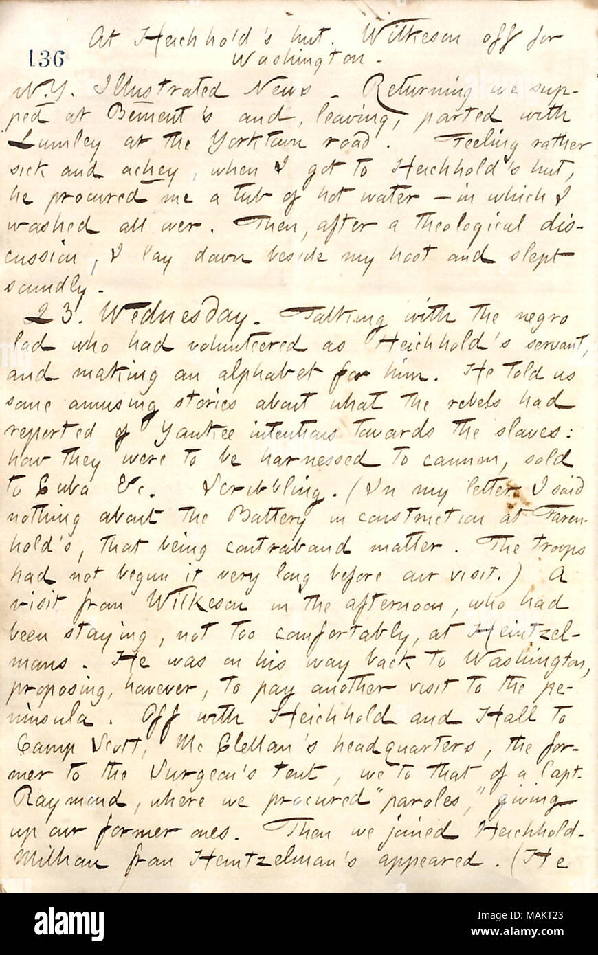 Menziona la creazione di un alfabeto per un ex schiavo, il dottor Heichhold il servo. Titolo: Thomas Butler diari Gunn: Volume 19, pagina 151, 22 aprile 1862 . Il 22 aprile 1862. Gunn, Thomas Butler, 1826-1903 Foto Stock