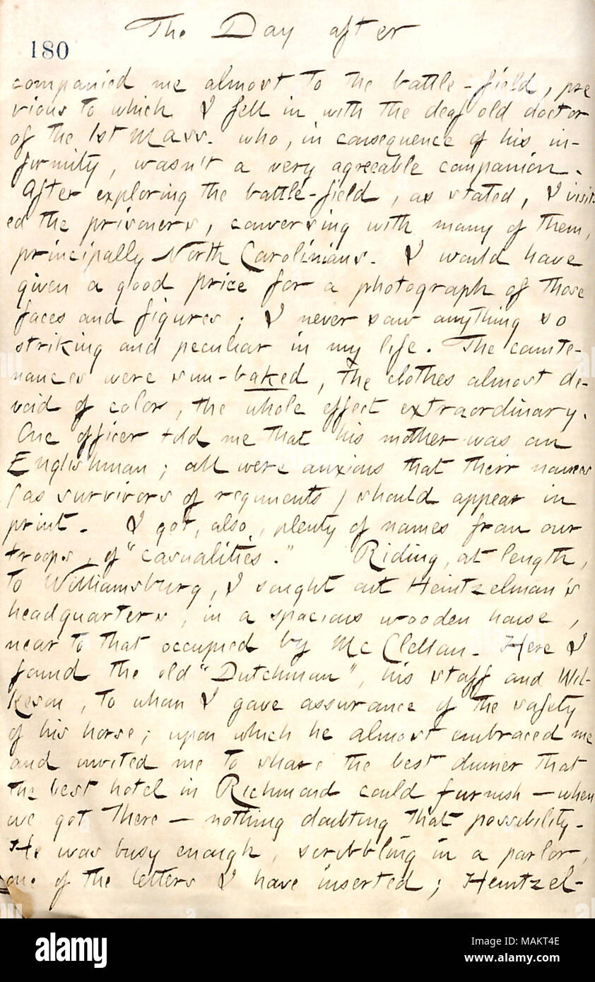 Per quanto riguarda le sue esperienze il giorno dopo la battaglia di Williamsburg. Titolo: Thomas Butler diari Gunn: Volume 19, pagina 207, 6 maggio 1862 . Il 6 maggio 1862. Gunn, Thomas Butler, 1826-1903 Foto Stock