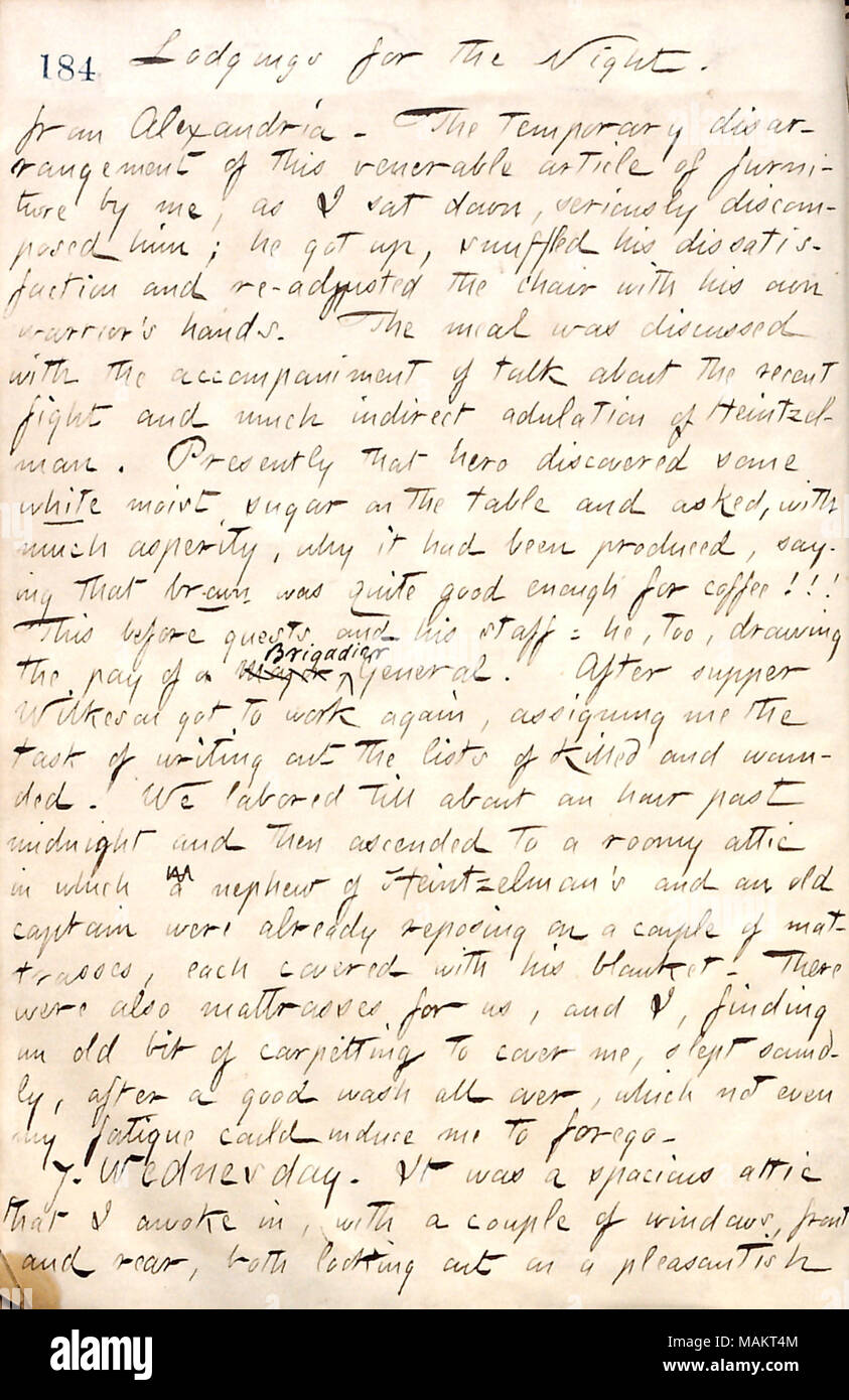 Per quanto riguarda i suoi filoni con Samuel Wilkeson a Williamsburg. Titolo: Thomas Butler diari Gunn: Volume 19, pagina 211, 6 maggio 1862 . Il 6 maggio 1862. Gunn, Thomas Butler, 1826-1903 Foto Stock