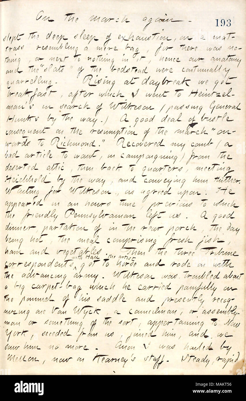 Per quanto riguarda l'inizio del mese di marzo dell'esercito del Potomac da Williamsburg. Titolo: Thomas Butler diari Gunn: Volume 19, pagina 223, 9 maggio 1862 . Il 9 maggio 1862. Gunn, Thomas Butler, 1826-1903 Foto Stock