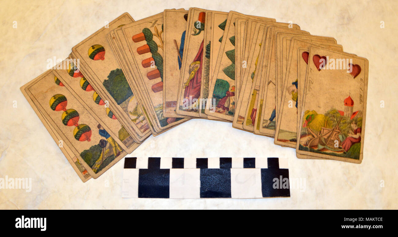 Mazzo di 36 tedesco carte da gioco. Realizzato a Berlino da C.A. M iler. Titolo: mazzo di 36 tedesco Carte da gioco . tra il 1840 e il 1850. C.A. Muller Foto Stock