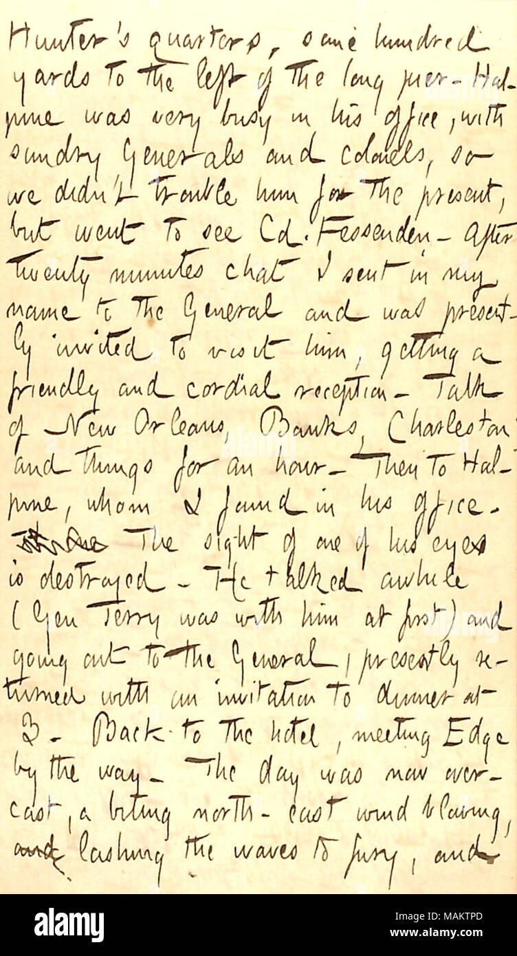 Descrive un arresto a Hilton Head al suo ritorno a New York. Titolo: Thomas Butler diari Gunn: Volume 22, pagina 149, Marzo 19, 1863 . Il 19 marzo 1863. Gunn, Thomas Butler, 1826-1903 Foto Stock