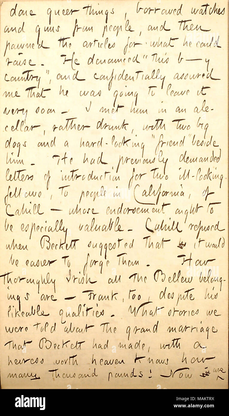 Per quanto riguarda Patrick Beckett Bellew. Titolo: Thomas Butler diari Gunn: Volume 22, pagina 184, 4 aprile 1863 . Il 4 aprile 1863. Gunn, Thomas Butler, 1826-1903 Foto Stock