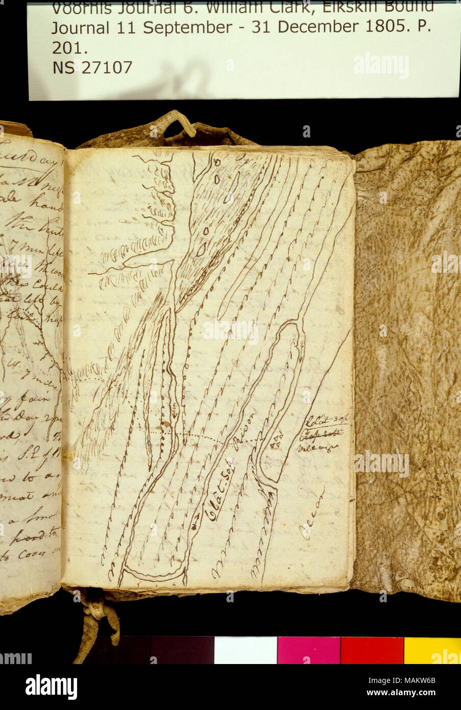 "Necanicum River, Oregon.' Mappa. Titolo: Clark Family collection: Volume 6. Elkskin ufficiale, pagina 201, circa il 17 dicembre 1805 . Il 17 dicembre 1805. Clark, William, 1770-1838 Foto Stock