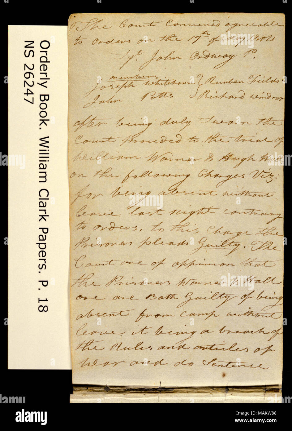 "La Corte convocata. . .Il 17 maggio 1804." La Corte marziale della Warner e Hall. Titolo: Clark Family collection: Volume 20. Libro ordinato, pagina 18, 17 maggio 1804 . 17 maggio 1804. Clark, William, 1770-1838 Foto Stock