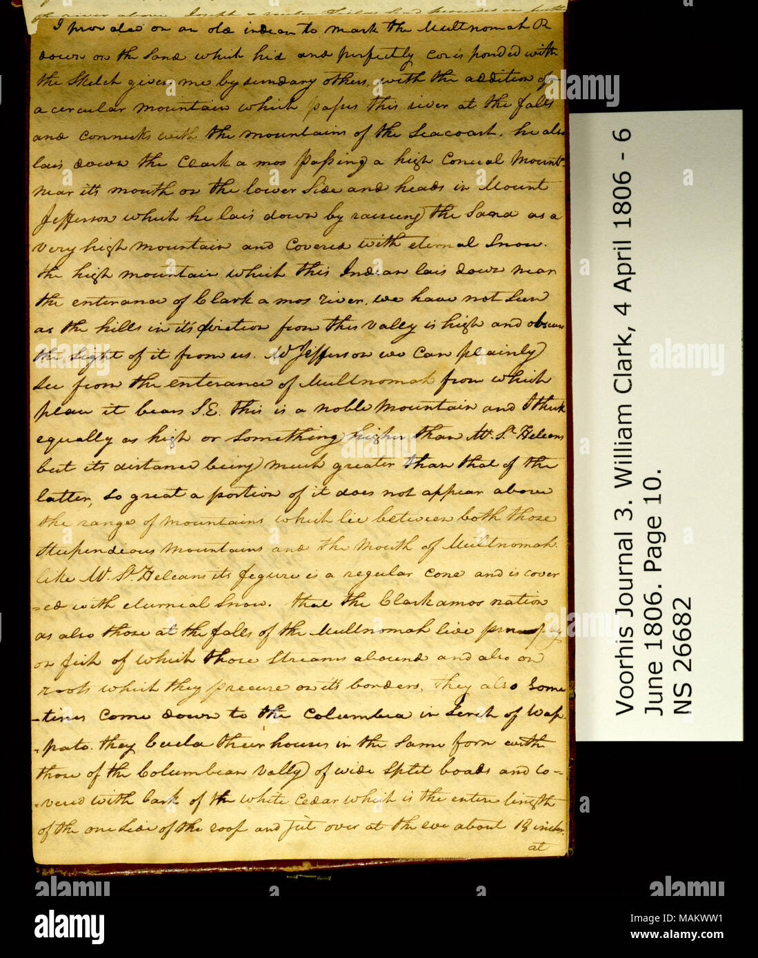 " Mi provaled su un vecchio indian per contrassegnare il Multnomah R. . ." Titolo: Clark Family collection: Volume 3. Voorhis Gazzetta n. 3, pagina 10, Aprile 7, 1806 . Il 7 aprile 1806. Clark, William, 1770-1838 Foto Stock