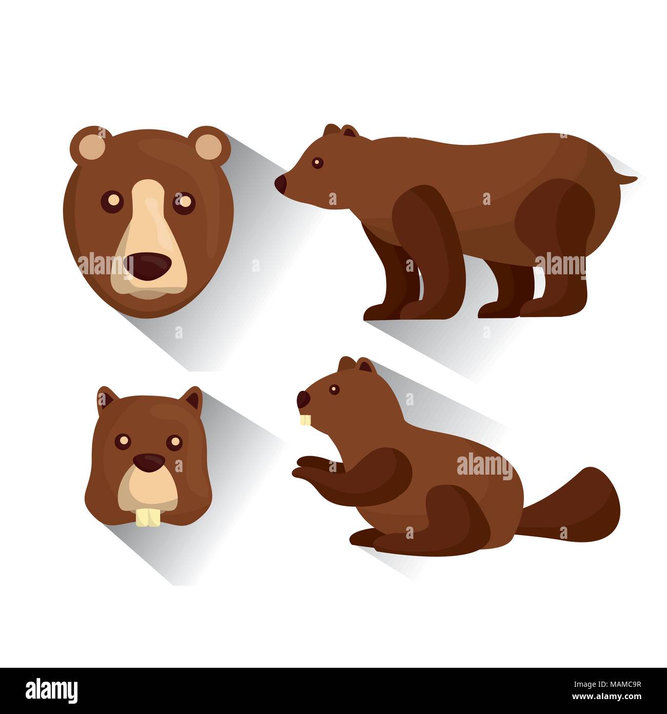 Orso grizzly e beaver animali selvatici Illustrazione Vettoriale