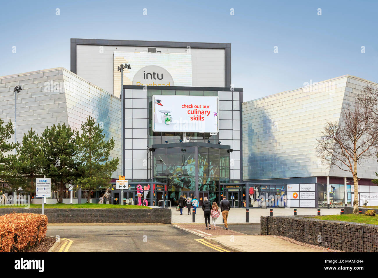 Ingresso anteriore per INTU SOAR centro sportivo, noto anche come fuga, centro commerciale Braehead, Renfrew, Glasgow, Scozia Foto Stock