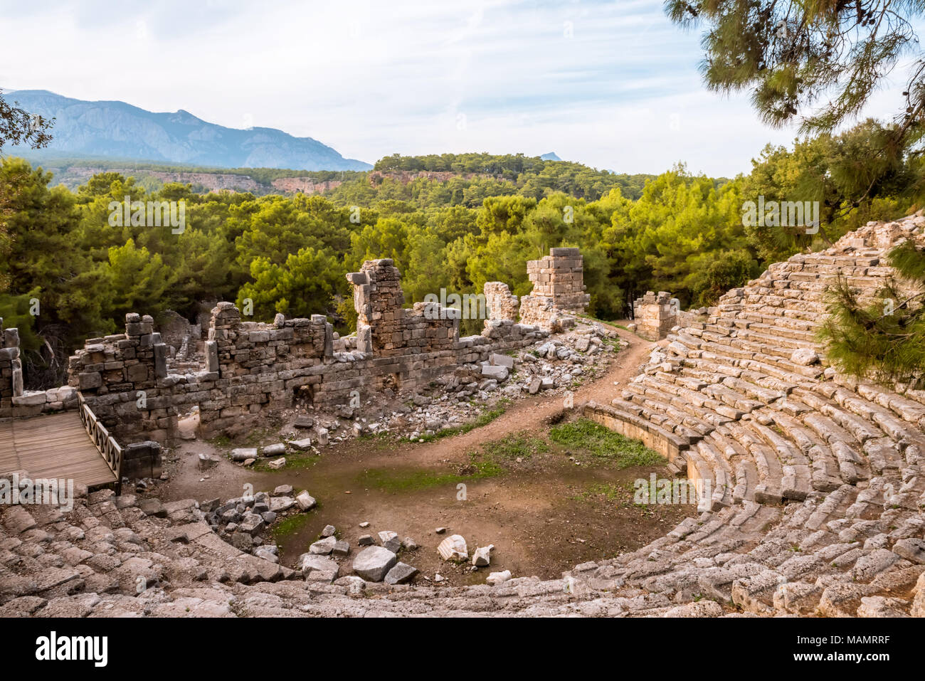 Anfiteatro in pietra nella città antica Phaselis Faselis caposaldo storico della Turchia Foto Stock