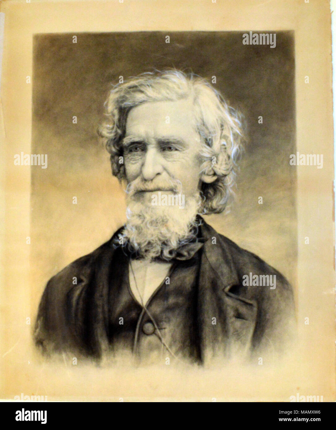 Incorniciata carta salata stampa in verticale con carbone, gesso bianco, e acquerello dell'attore Noah Miller Ludlow. Titolo: Stampa salata Ritratto di Noè Miller Ludlow . tra 1881 e 1886. La sig.ra Ida Franklin Ludlow Foto Stock