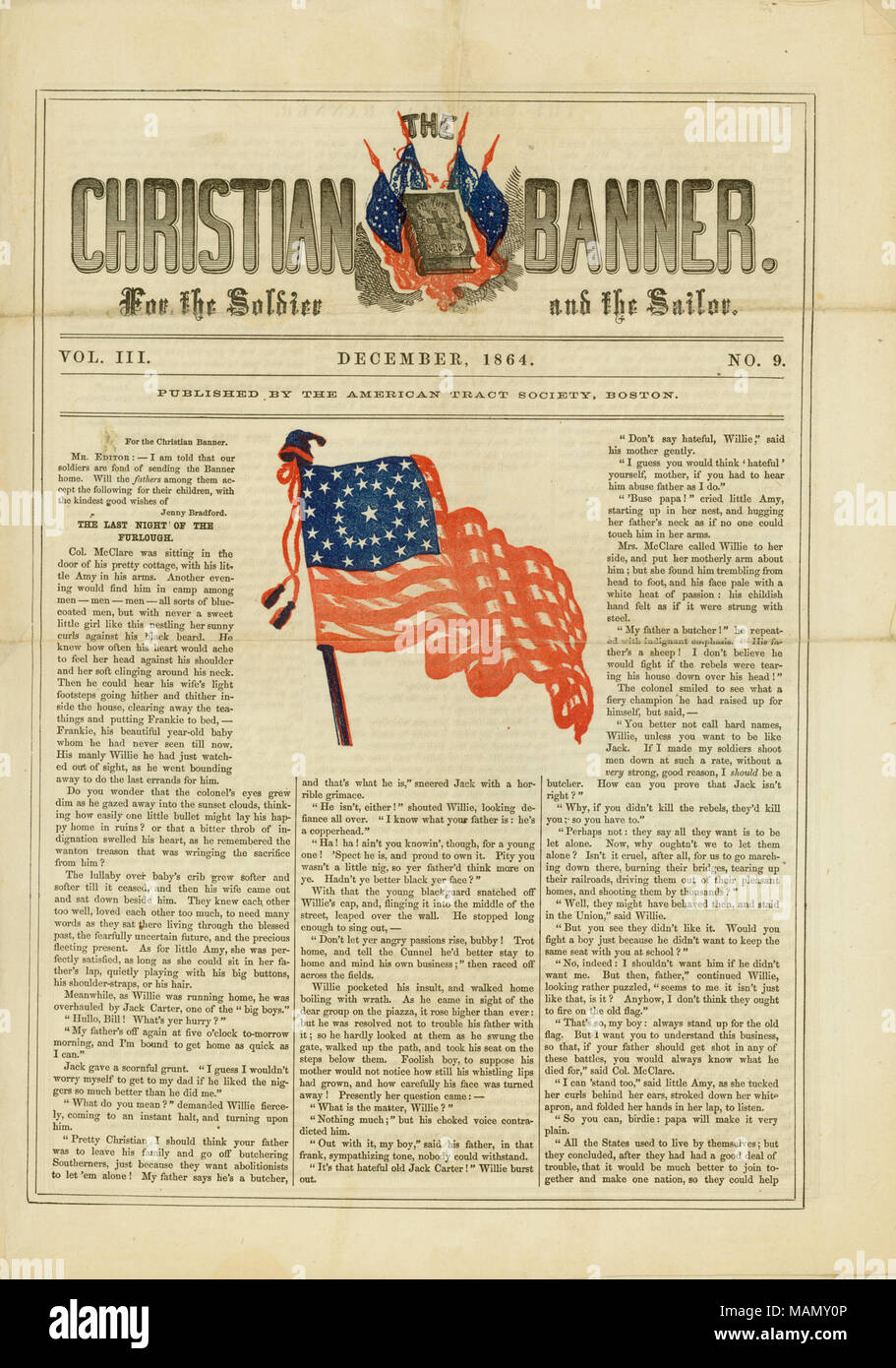 Pubblicato dalla American Tract Society a Boston. Titolo: problema di "il Cristiano Banner per il soldato e il marinaio,' Dicembre 1864 . Dicembre 1864. Foto Stock