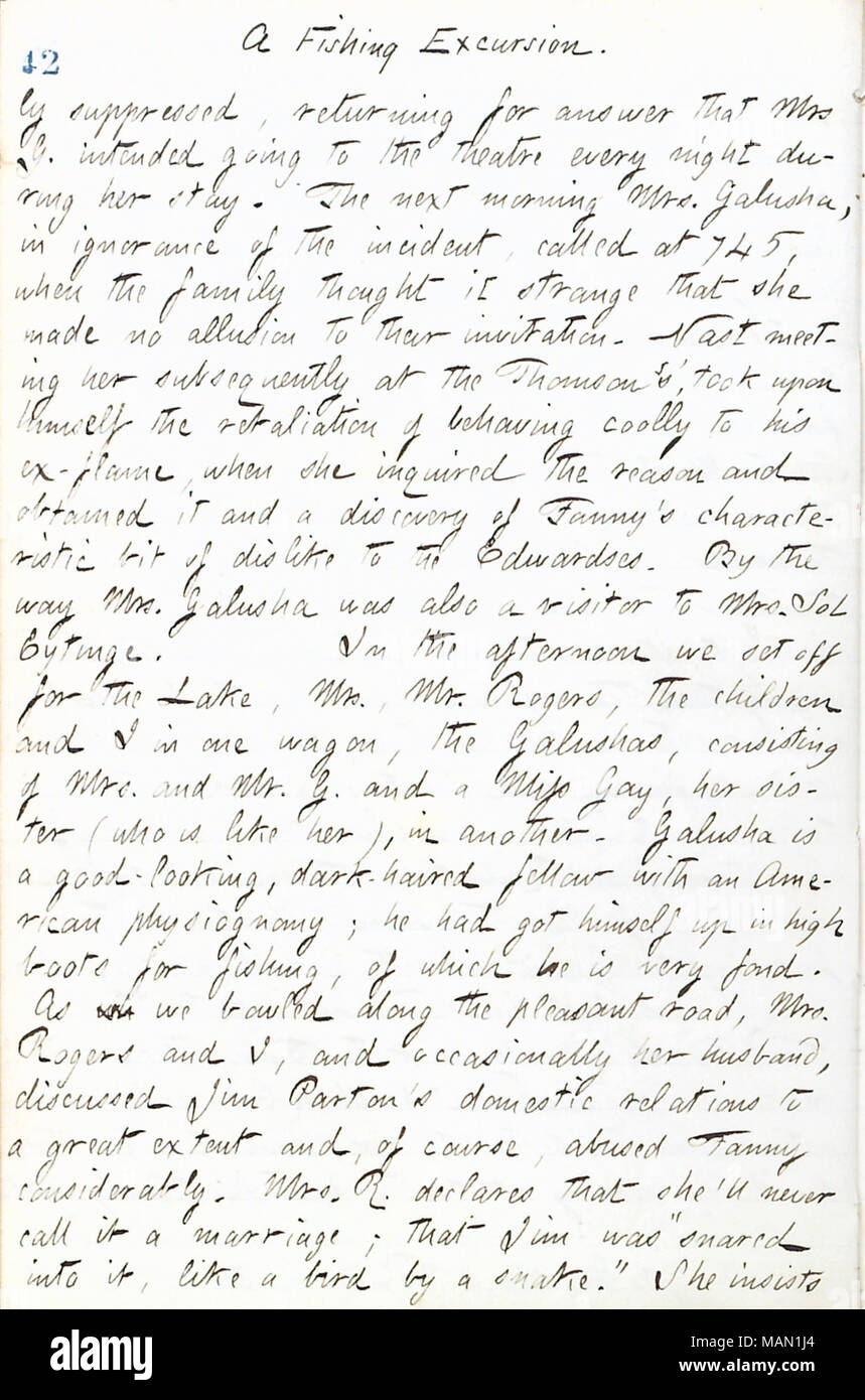 Descrive lasciando per un escursione di pesca con la famiglia Rogers. Titolo: Thomas Butler diari Gunn: Volume 17, pagina 51, luglio 12, 1861 . Il 12 luglio 1861. Gunn, Thomas Butler, 1826-1903 Foto Stock