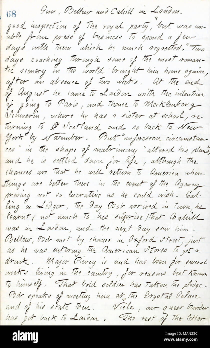 Descrive una lettera ricevuta da Bob pistola. Titolo: Thomas Butler diari Gunn: Volume 17, pagina 77, luglio 20, 1861 . Il 20 luglio 1861. Gunn, Thomas Butler, 1826-1903 Foto Stock