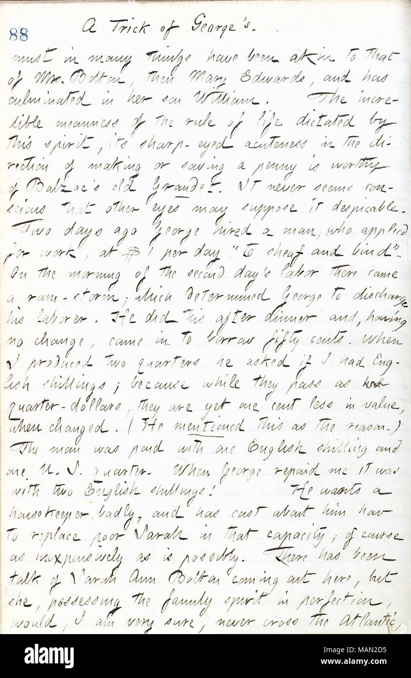 Commenti sulle caratteristiche della famiglia di Bolton. Titolo: Thomas Butler diari Gunn: Volume 17, pagina 98, 2 agosto 1861 . Il 2 agosto 1861. Gunn, Thomas Butler, 1826-1903 Foto Stock