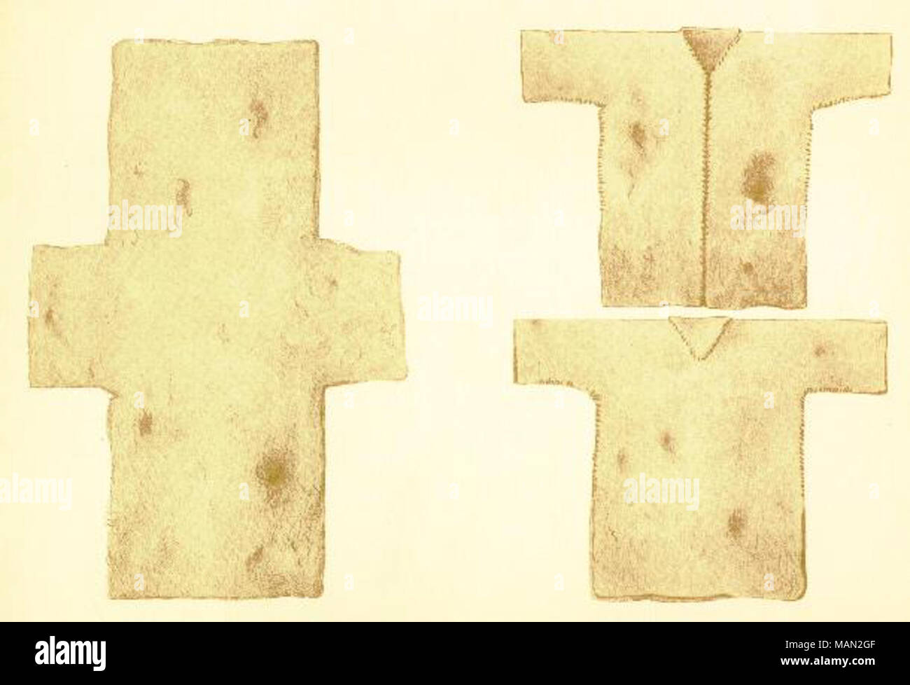 S.-E. Caucaso, il Daghestan. Mantello primitivo chiamato 'tchopus'. Il materiale di questa semplice mantello è costituito da un pezzo di feltro sagomato a forma di croce. Questo pastore ruvida del vestito è realizzato mediante piegatura insieme, e il taglio e la cucitura dei lati. Copiate dall'orig.. acquistati (1913) in Kach per la Caucasian Mus., Tiflis. . 1922. Max Karl Tilke - Foto Stock