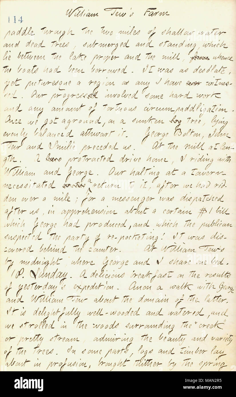 Descrive una spedizione di pesca al laghetto di pino. Titolo: Thomas Butler diari Gunn: Volume 17, pagina 124, Agosto 17, 1861 . Il 17 agosto 1861. Gunn, Thomas Butler, 1826-1903 Foto Stock