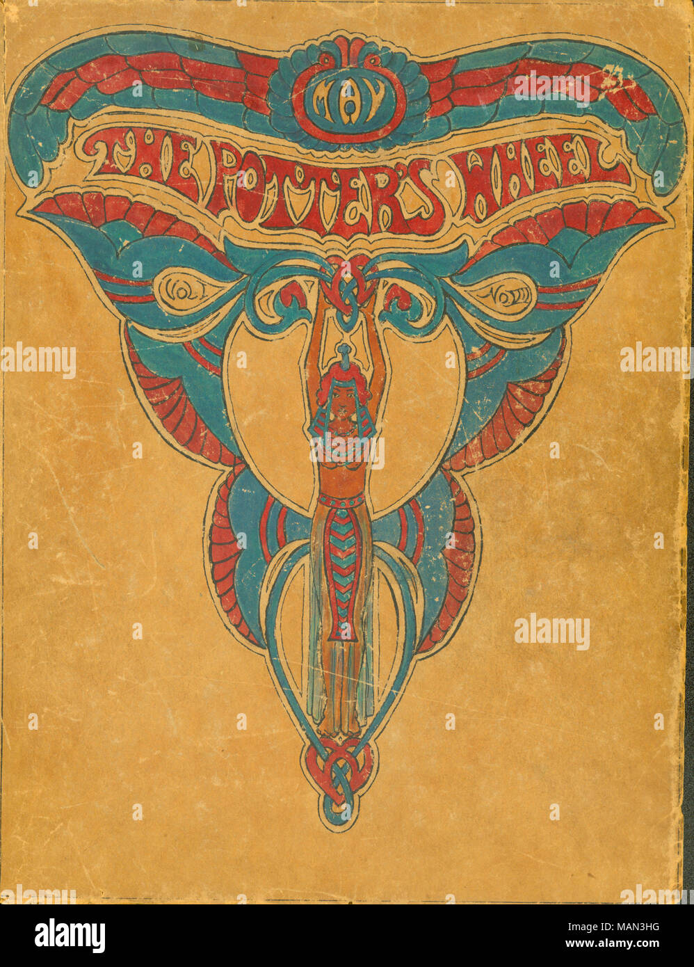 La copertina disegnata da Willamina Parrish è una immagine di una antica egiziana donna dentro una farfalla-come la progettazione tenendo un cuore. Problema include sommario design, un poema intitolato "L'Wood-Faery,' e schizzi di una donna in un abito giallo da Willamina Parrish; una poesia di Sara Teasdale; un ritratto di Celia Harris dalla grazia Parrish; un poema intitolato "Una lode' dalla Guida Richey; un poema intitolato 'Sense in nonsense" da Inez Dutro; schizzi di argilla e un poema intitolato "Thanatos' da Caroline Risque; un breve racconto intitolato 'un deprezzamento della discutibile il sig. Hardy' e progettazione e monogrammi da vigna Colby; e Foto Stock