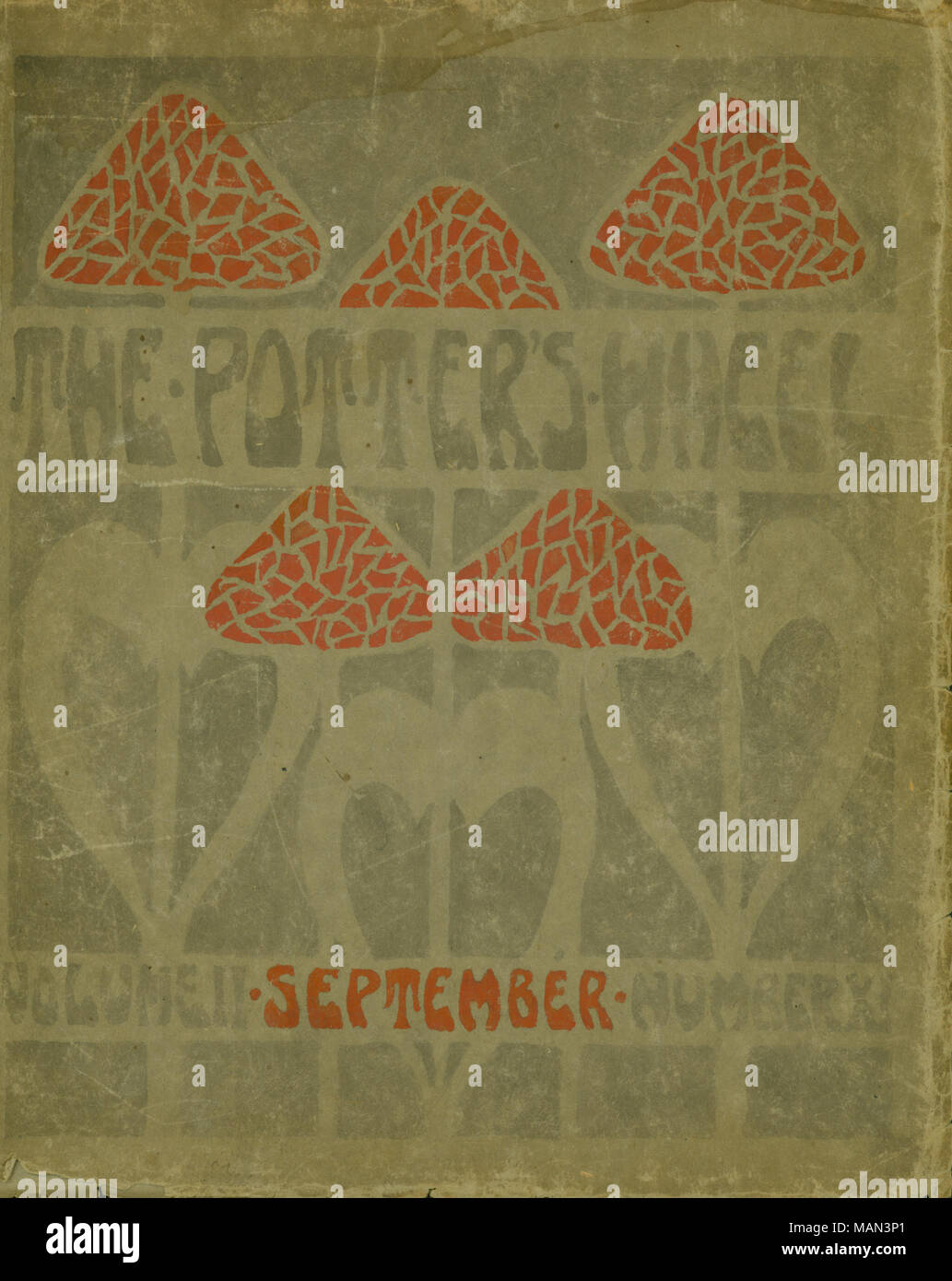 Il design del coperchio dalla grazia Parrish mostra tre piante con foglie simili a forma di cuore. Problema include sommario disegno di grazia Parrish; un calendario illustrato per settembre, poesie intitolato "cinque canzoni della solitudine, dell' ritratti fotografici di Caroline Risque e disegni di confine da Willamina Parrish; un pannello decorativo design e uno stencil design per un pillow-top da Petronelle Sombart; un poema intitolato 'più lontano sull' da Edna Wahlert; illustrazioni e una traduzione di Guy de Maupassant 'ONU Garcon Bock!' dal francese da vigna Colby; alfabeto celtico di disegni di Caroline Risque; e una poesia Foto Stock