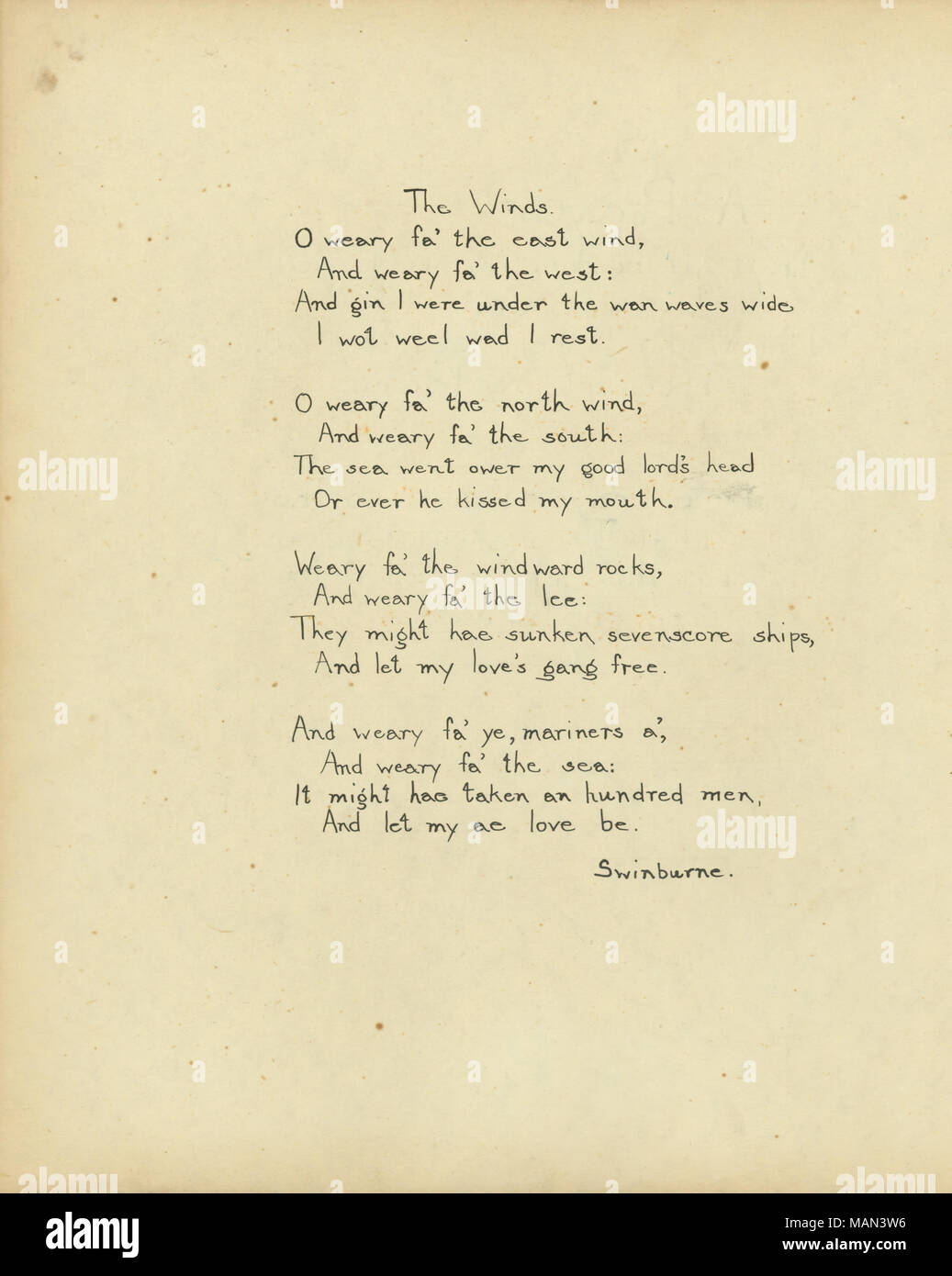"Venti", poesia di Algernon Charles Swinburne. Titolo:Il Tornio del vasaio, Volume 2, numero 7, pagina 12, Maggio 1906 . Maggio 1906. Swinburne, Algernon Charles Foto Stock