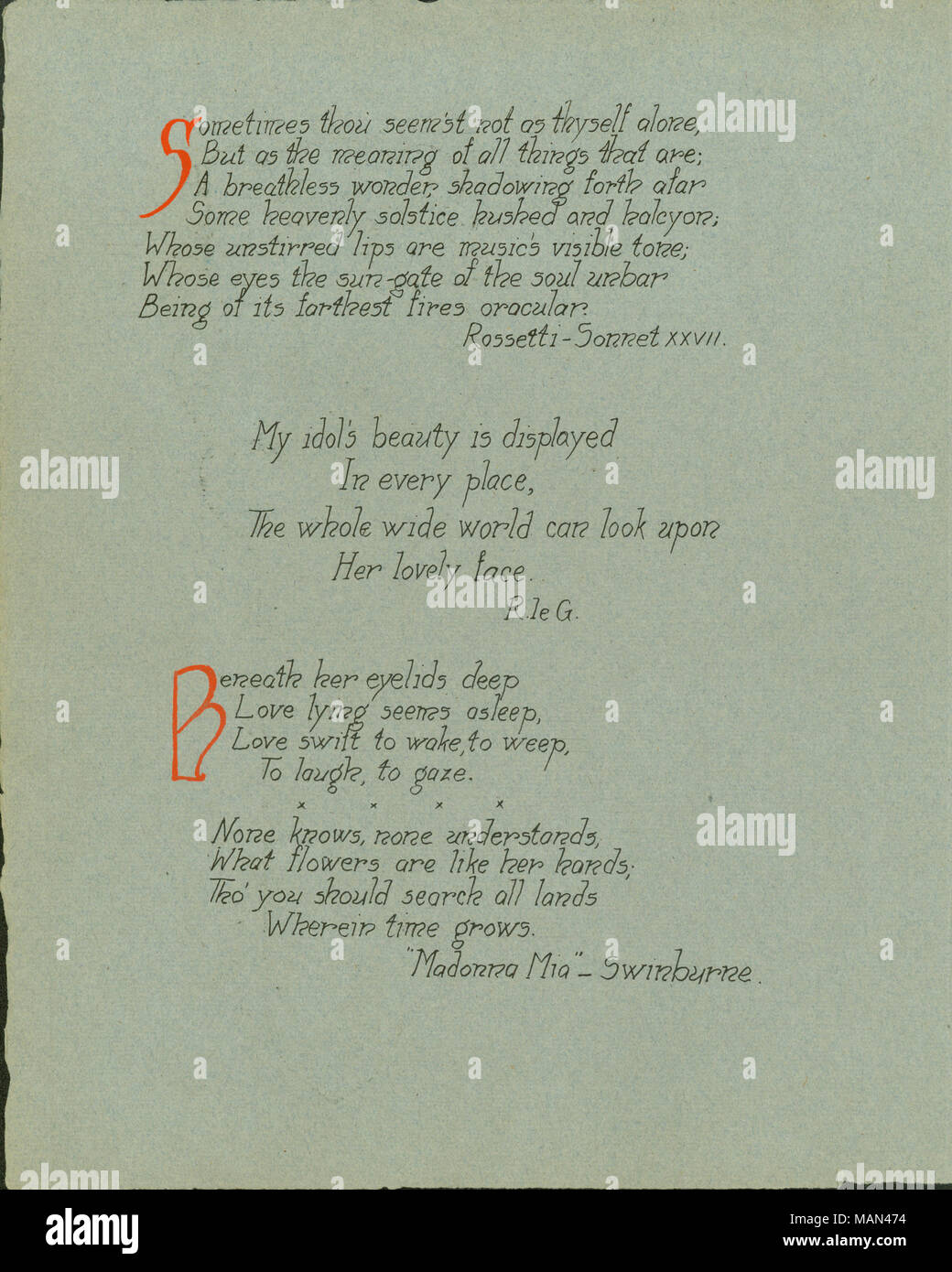 Citazioni da Dante Gabriel Rossetti, Richard Le Gallienne e Algernon Charles Swinburne. Titolo:Il Tornio del vasaio, Volume 3, numero 8, pagina 19, Giugno 1907 . Giugno 1907. Rossetti, Dante Gabriel, 1828-1882 Foto Stock